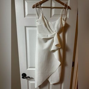 Selfie Leslie Tesla Cami Strap Asymmetrical Knee Length Dress White, size 12AUS